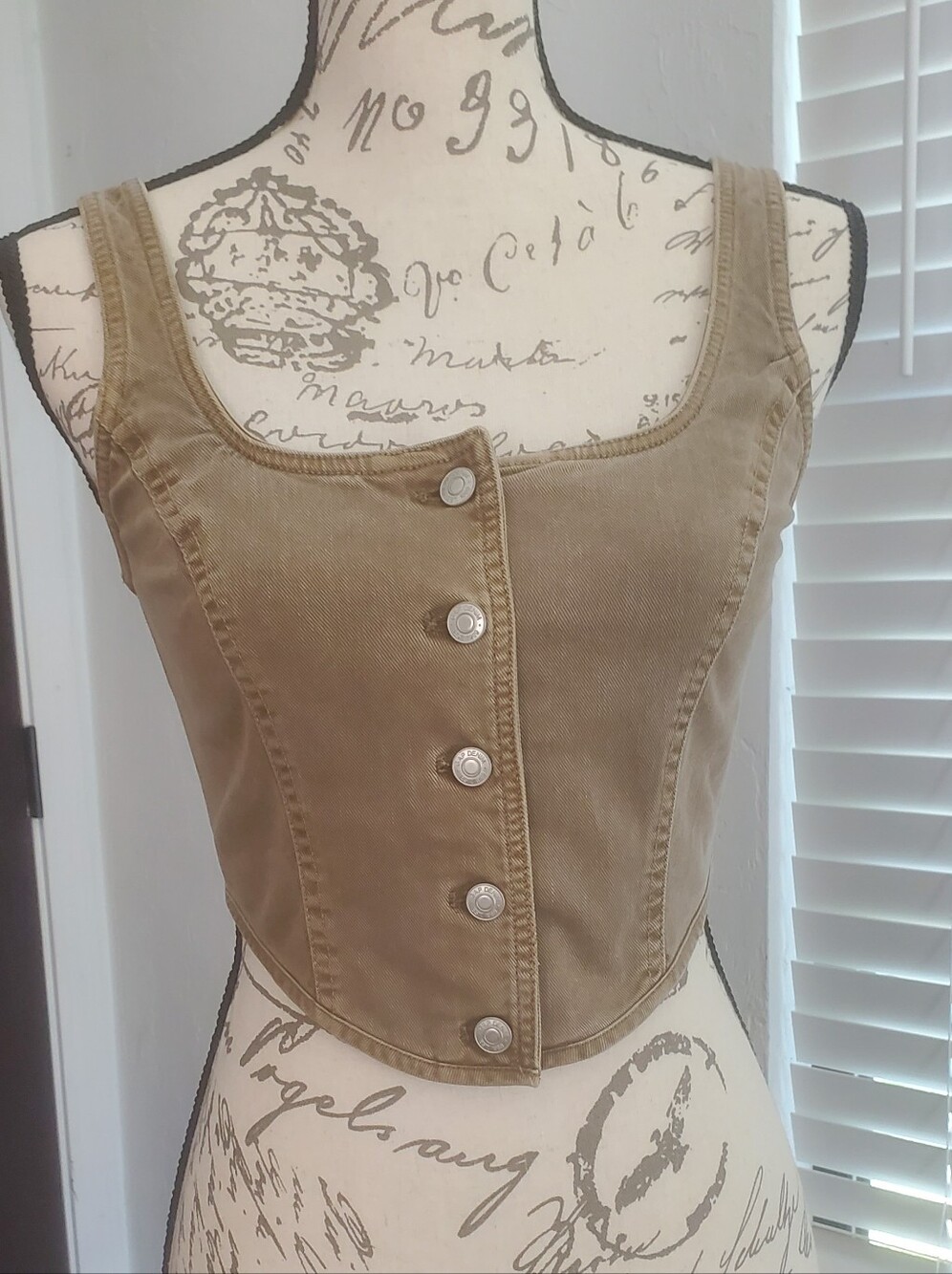 GAP Denim Khaki Button-Front Cotton Corset Tank Top
